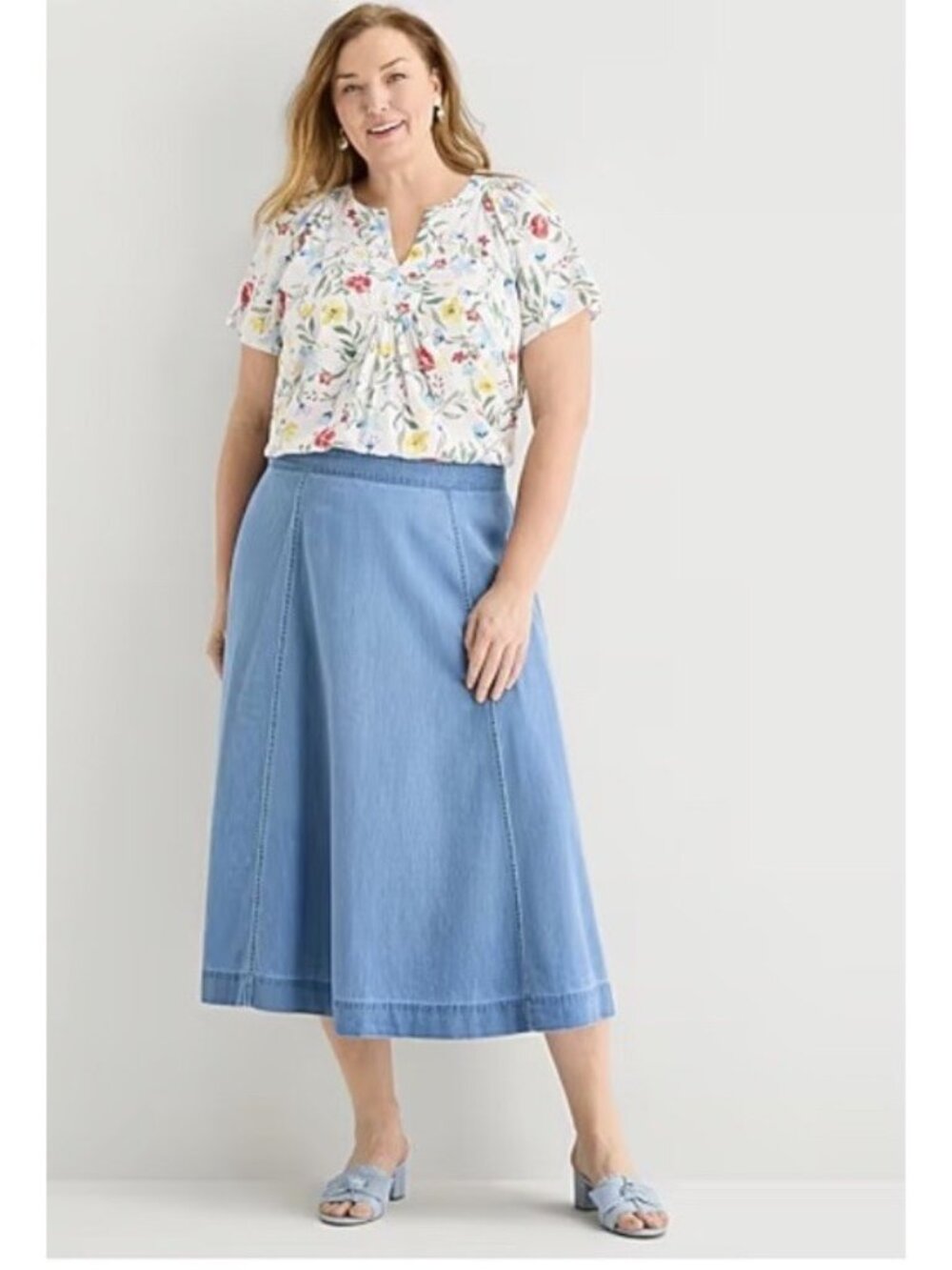 Liz Claiborne Womens Plus Mid Rise Midi Full Skirt Pockets Size 22 W NEW